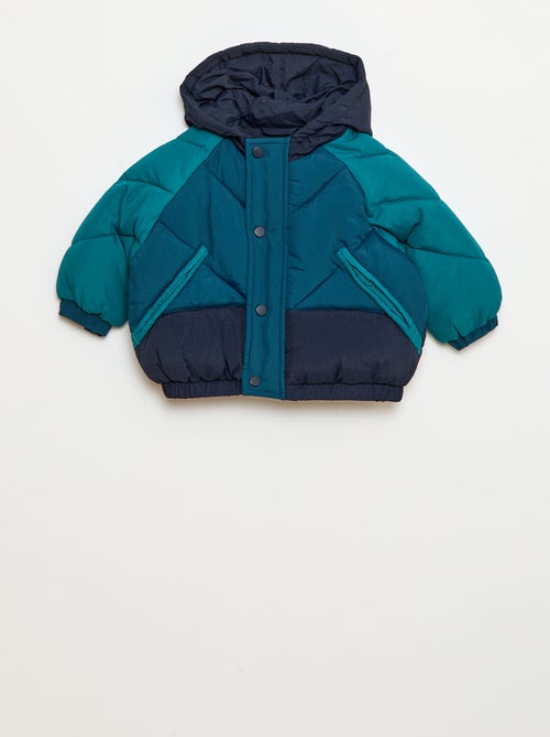 Abrigo acolchado impermeable con capucha color block - Kiabi