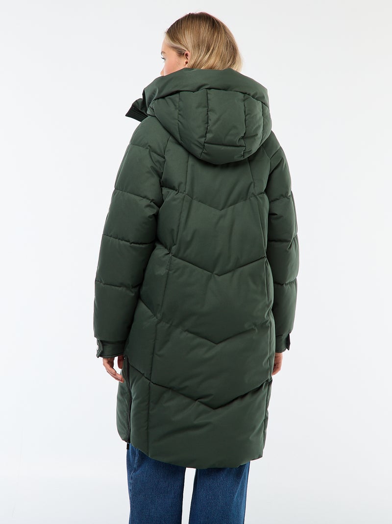 Abrigo acolchado largo cálido e impermeable con capucha Kaki - Kiabi