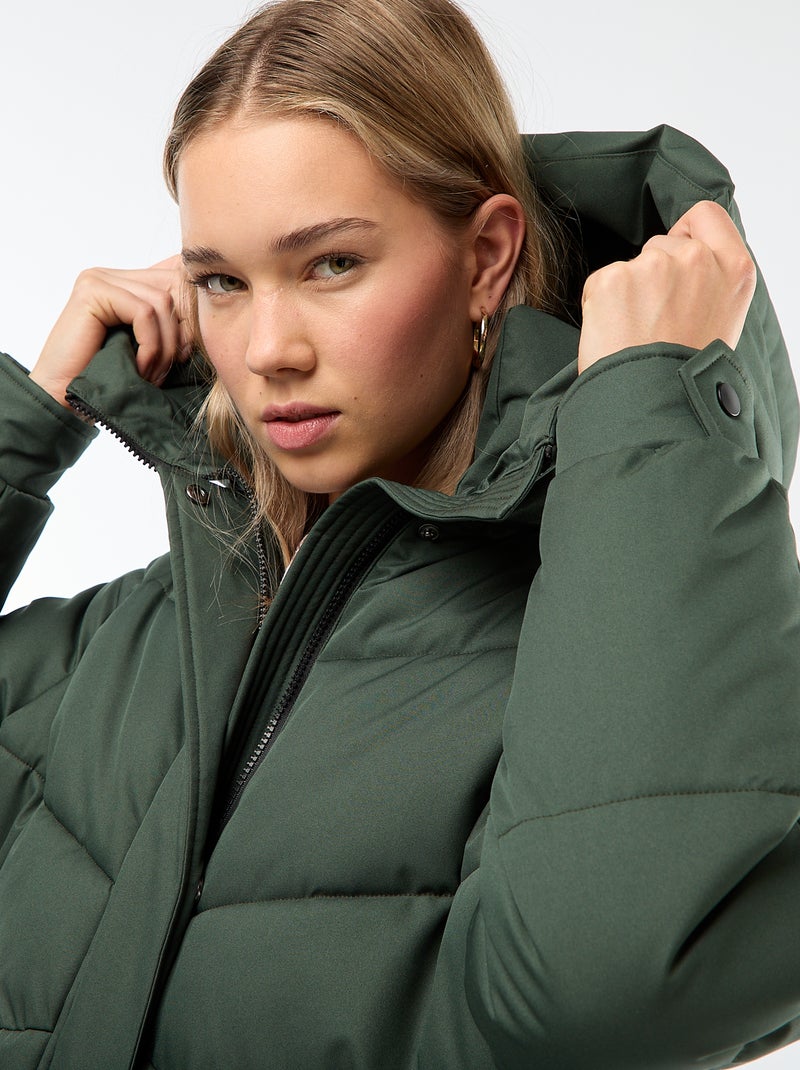 Abrigo acolchado largo cálido e impermeable con capucha Kaki - Kiabi