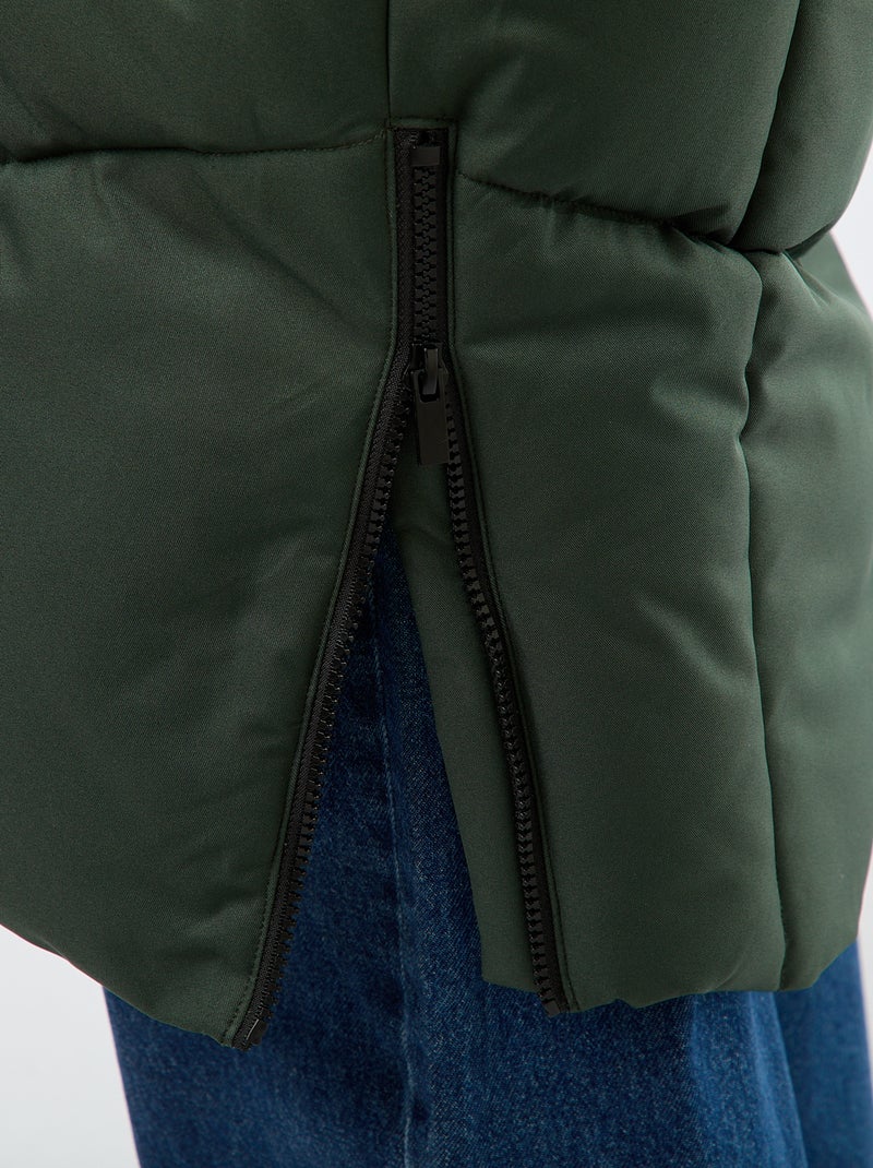 Abrigo acolchado largo cálido e impermeable con capucha Kaki - Kiabi