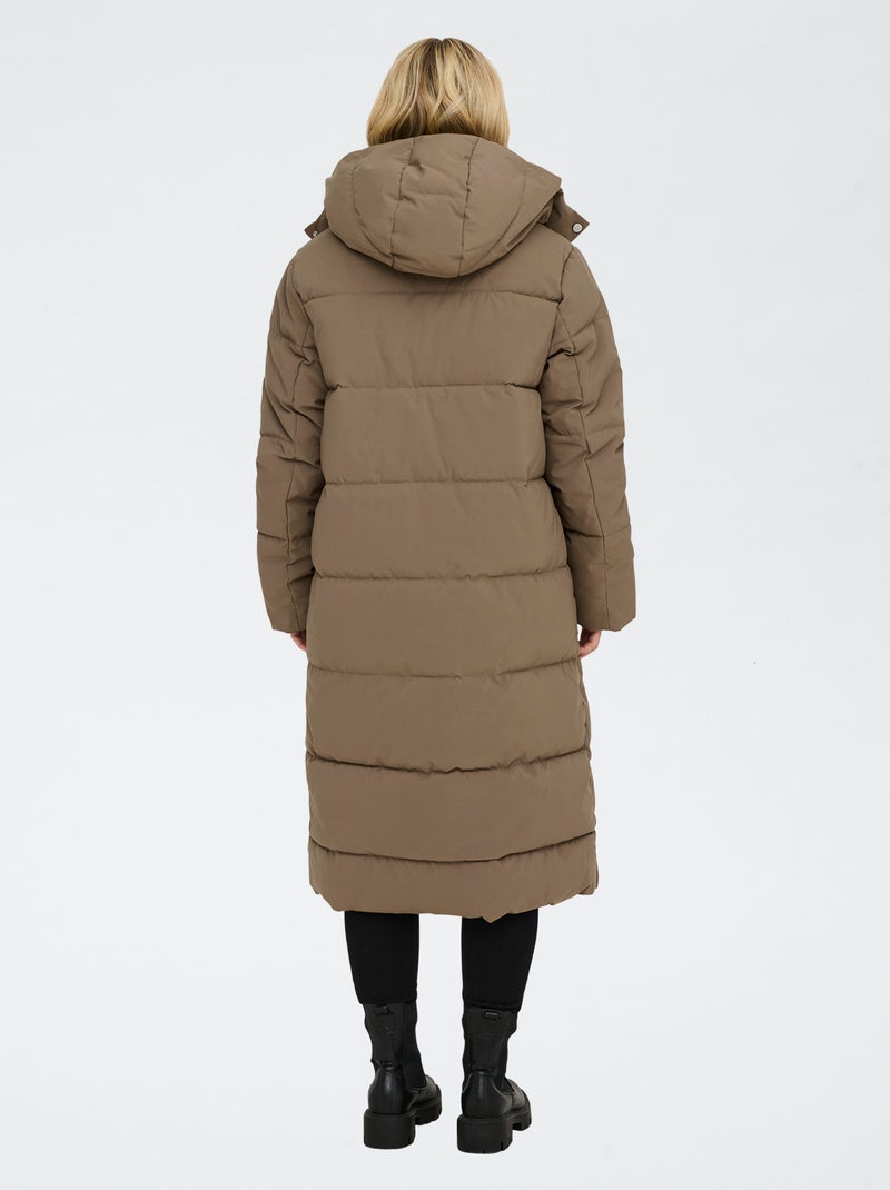 Abrigo acolchado largo con capucha 'JDY' Beige - Kiabi