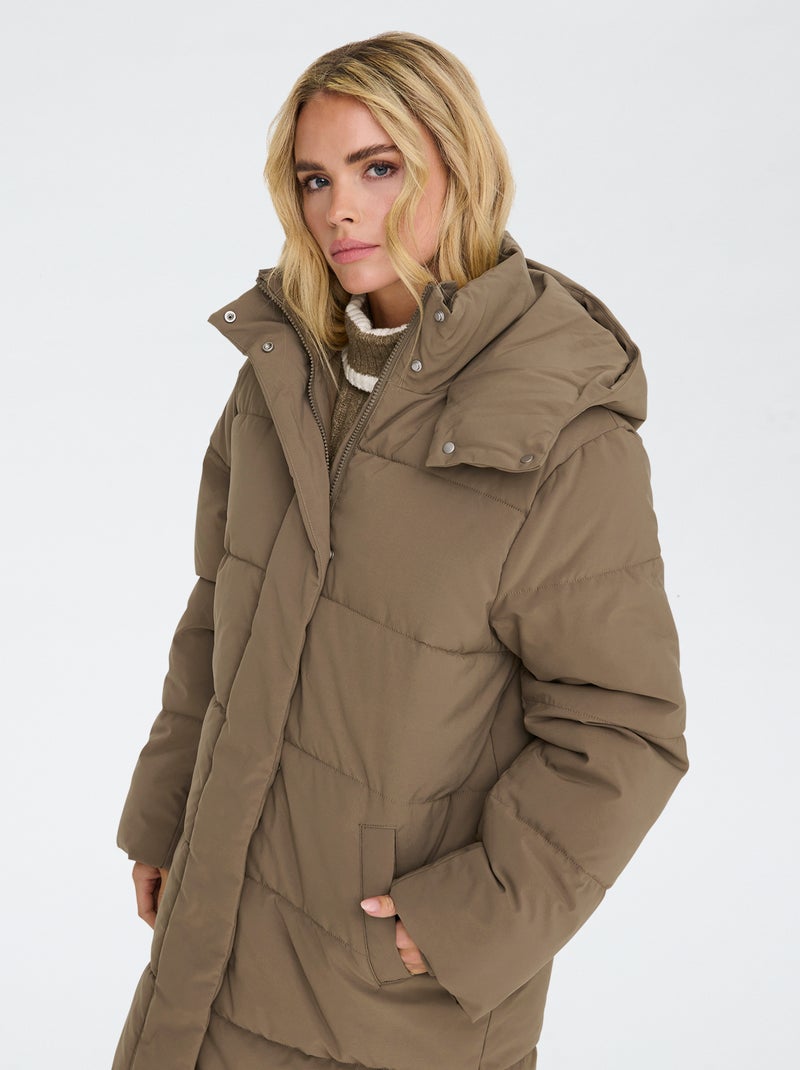 Abrigo acolchado largo con capucha 'JDY' Beige - Kiabi