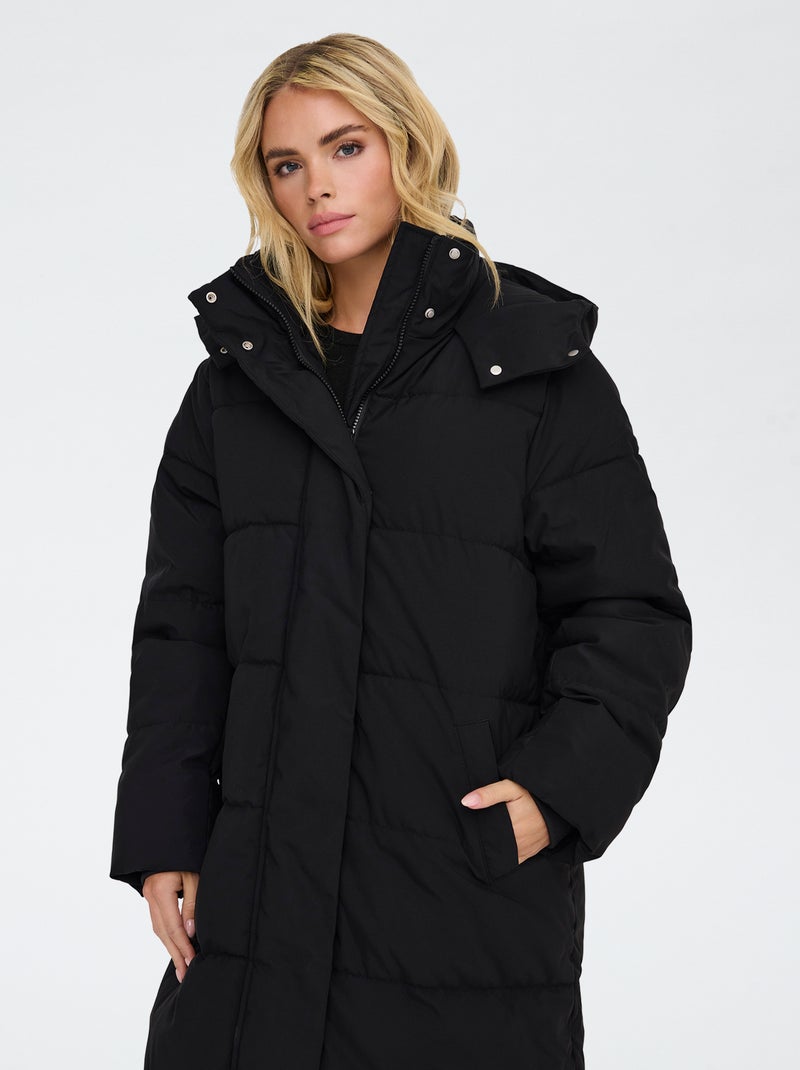 Abrigo acolchado largo con capucha 'JDY' Negro - Kiabi