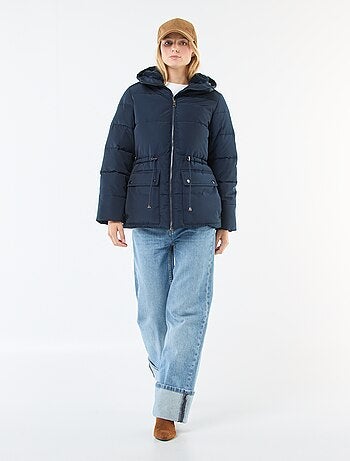 Abrigo acolchado midi con capucha