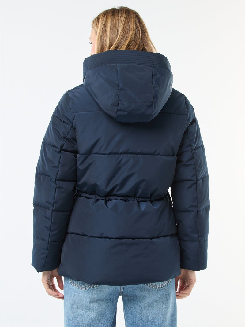 Abrigo acolchado midi con capucha Azul - Kiabi