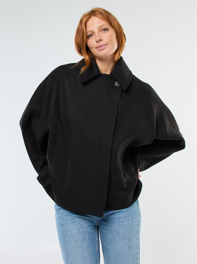 Abrigo capa estilo lanoso Negro - Kiabi