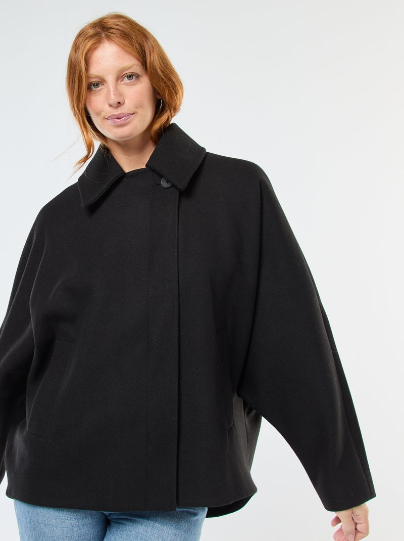 Abrigo capa estilo lanoso Negro - Kiabi