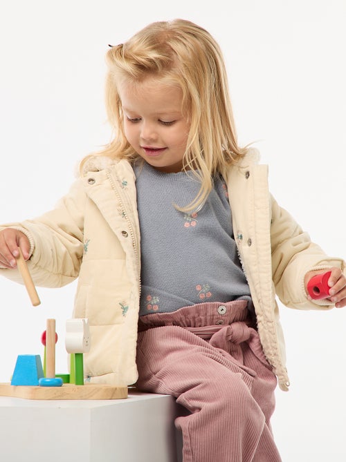 Abrigo con capucha de terciopelo - Kiabi