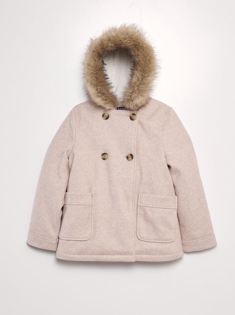 Abrigo con capucha efecto lana BEIGE - Kiabi