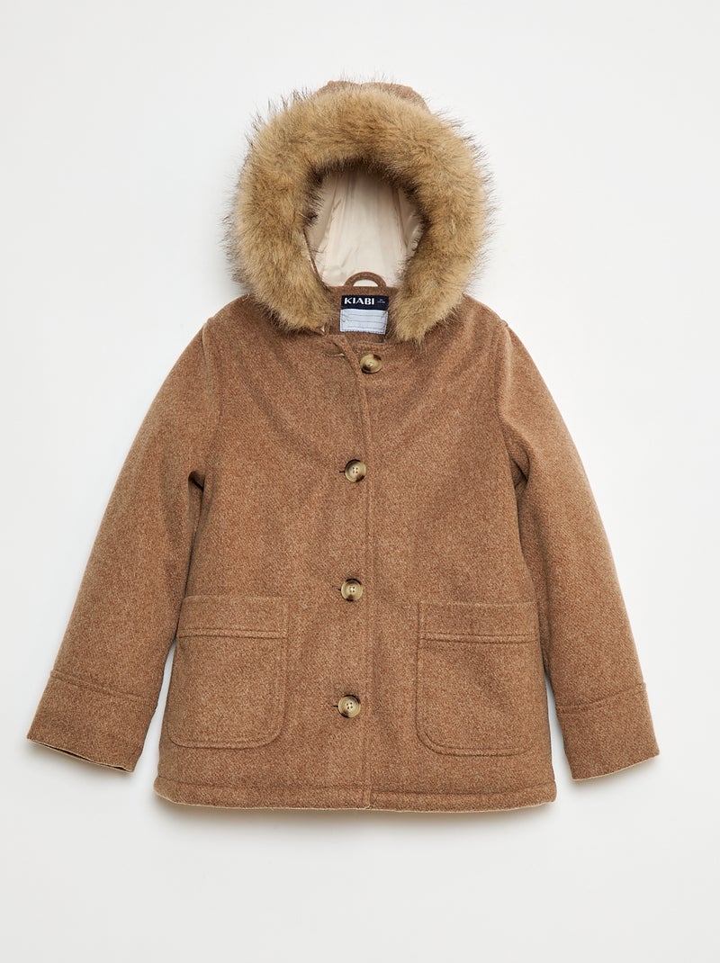 Abrigo con capucha efecto lana Marron - Kiabi
