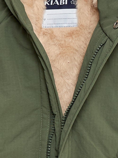 Abrigo con capucha forrado con borreguito sintético - Kiabi