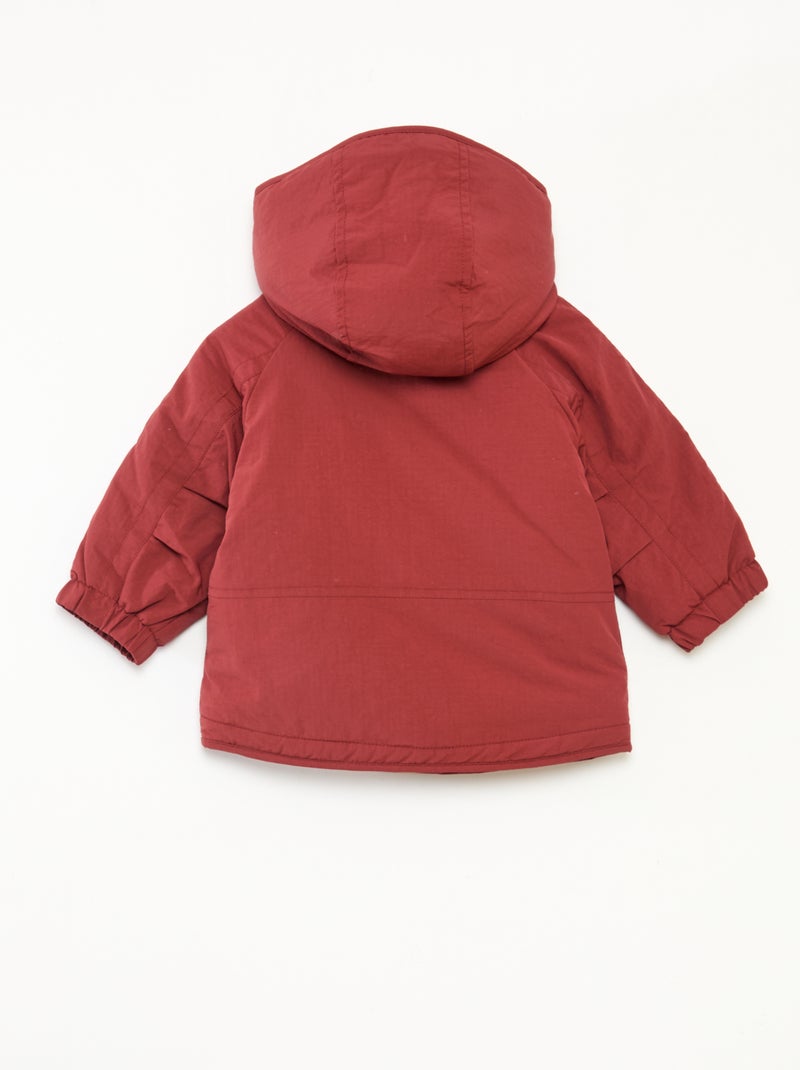 Abrigo con capucha forrado de pelo sintético Rojo - Kiabi