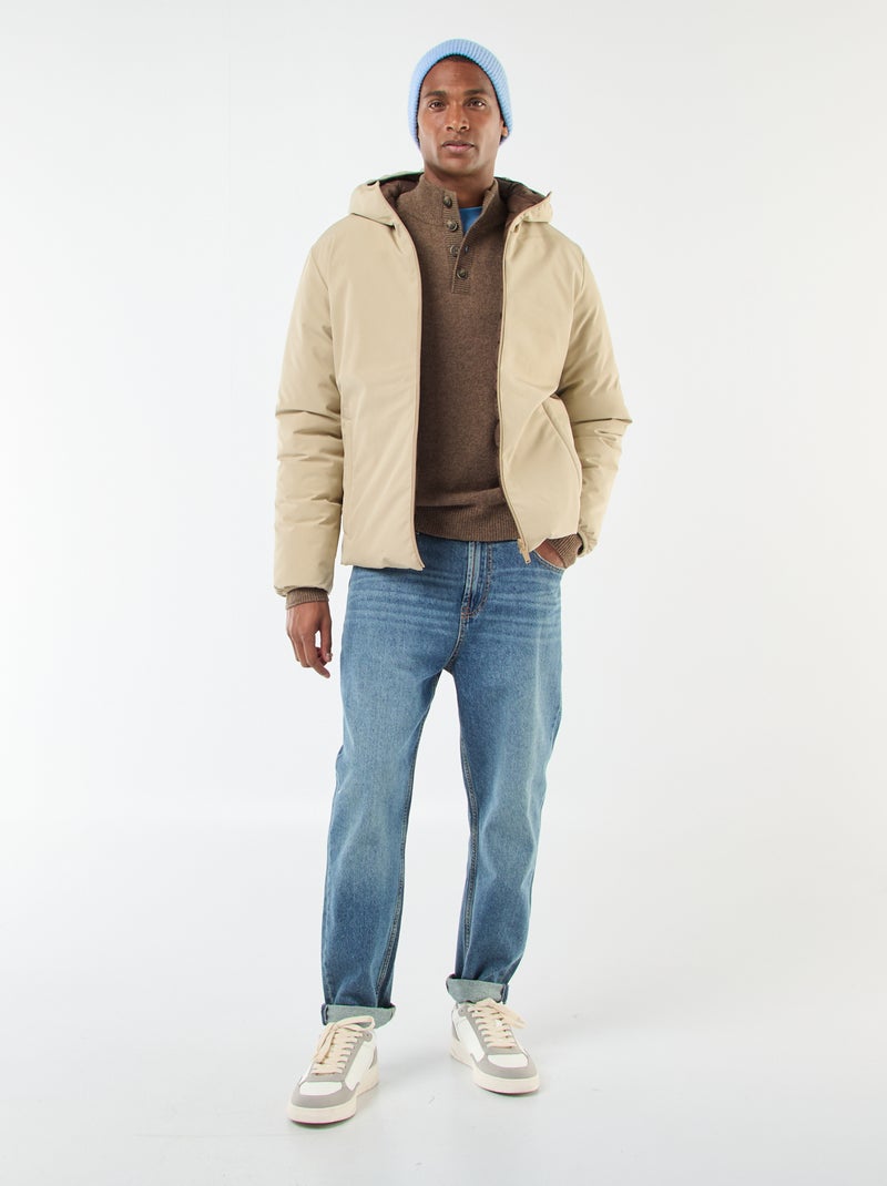 Abrigo con cuello alto con capucha y forro satinado Beige - Kiabi