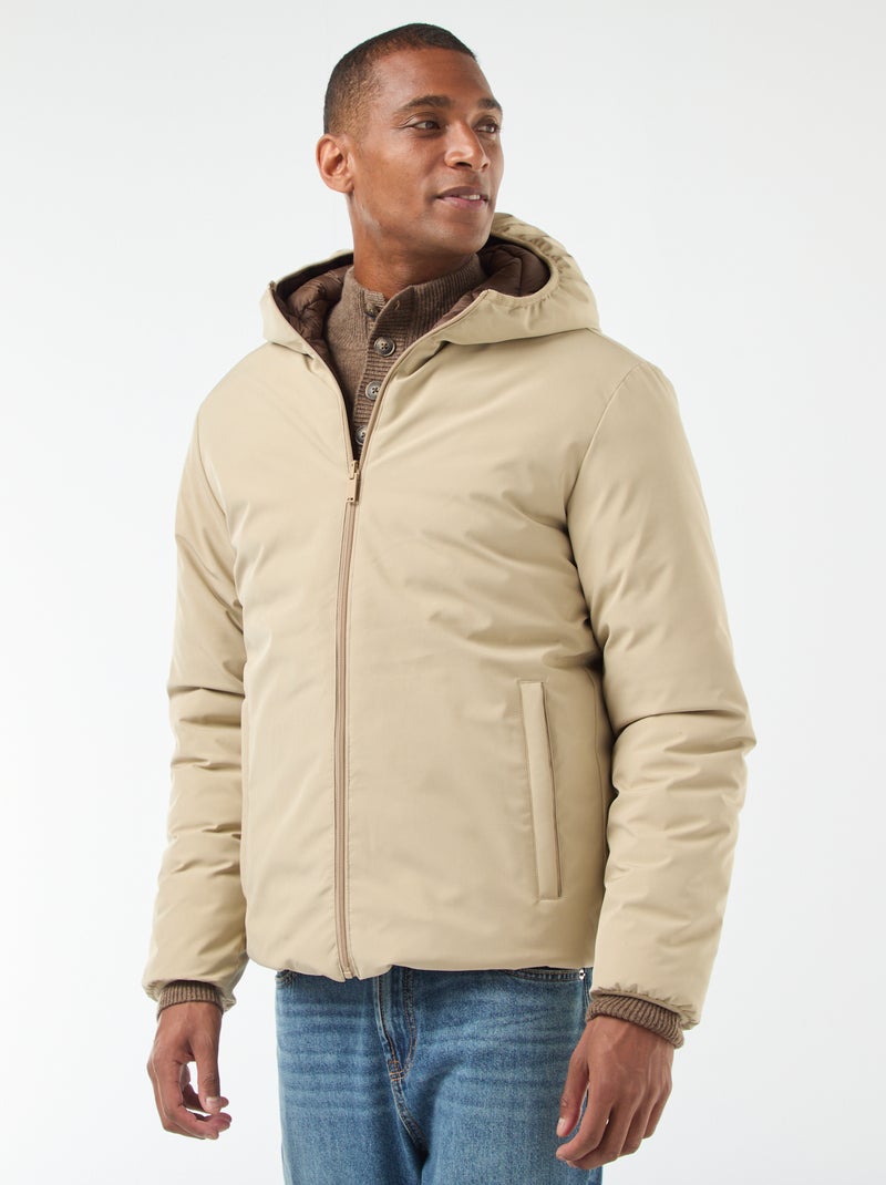 Abrigo con cuello alto con capucha y forro satinado Beige - Kiabi