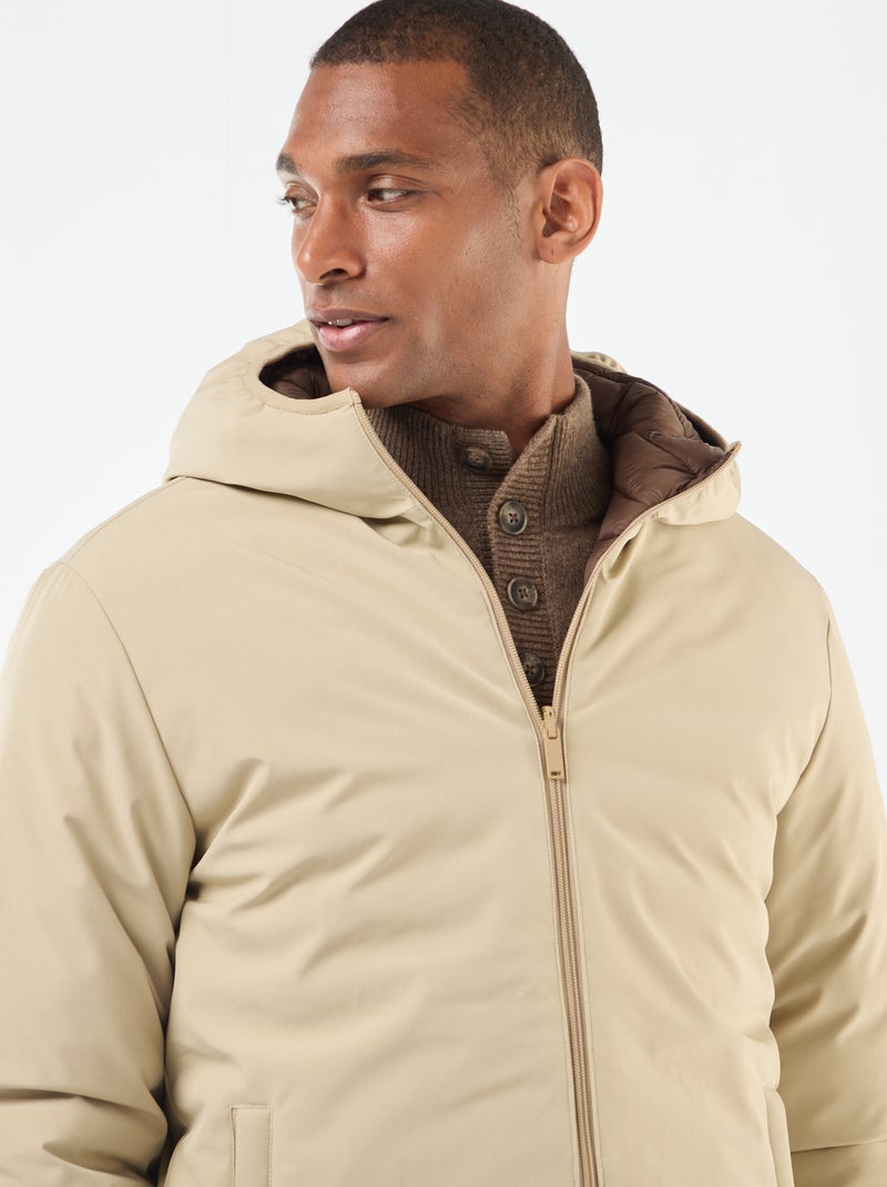 Abrigo con cuello alto con capucha y forro satinado Beige - Kiabi