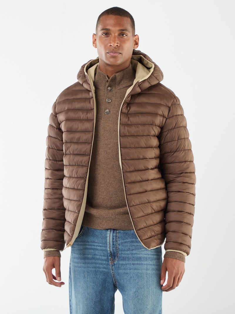 Abrigo con cuello alto con capucha y forro satinado Beige - Kiabi