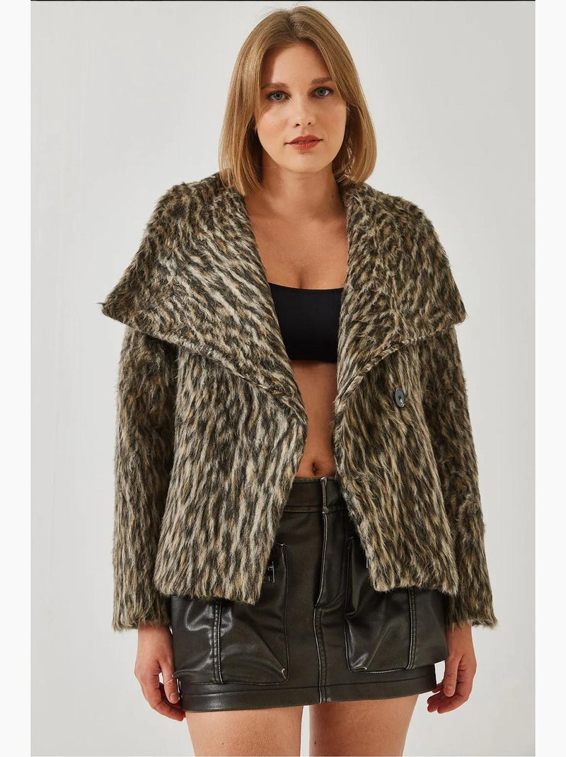 Abrigo con estampado de leopardo cepillado lucci Greige - Kiabi