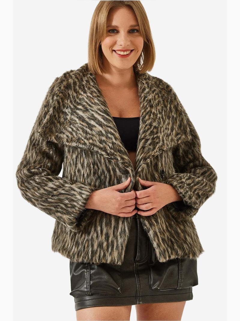 Abrigo con estampado de leopardo cepillado lucci Greige - Kiabi