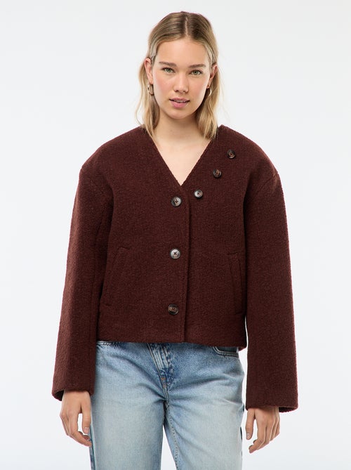 Abrigo corto de imitación de lana con bufanda extraíble - Kiabi