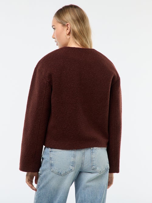 Abrigo corto de imitación de lana con bufanda extraíble - Kiabi