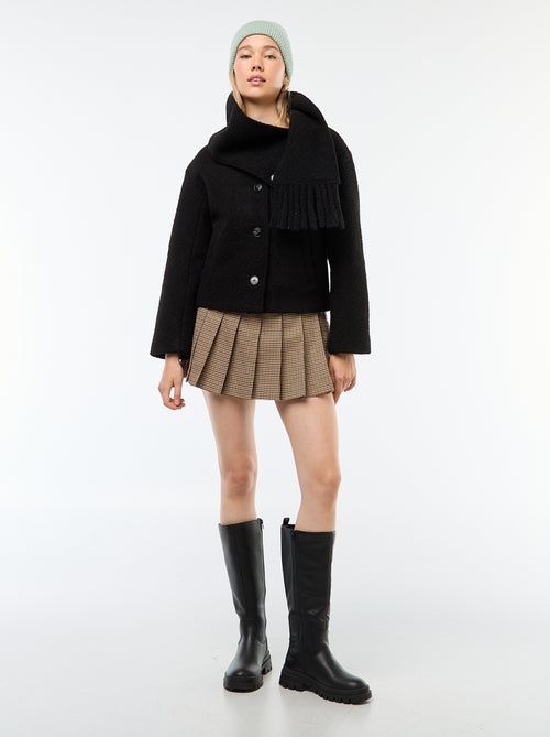 Abrigo corto de imitación de lana con bufanda extraíble - Kiabi