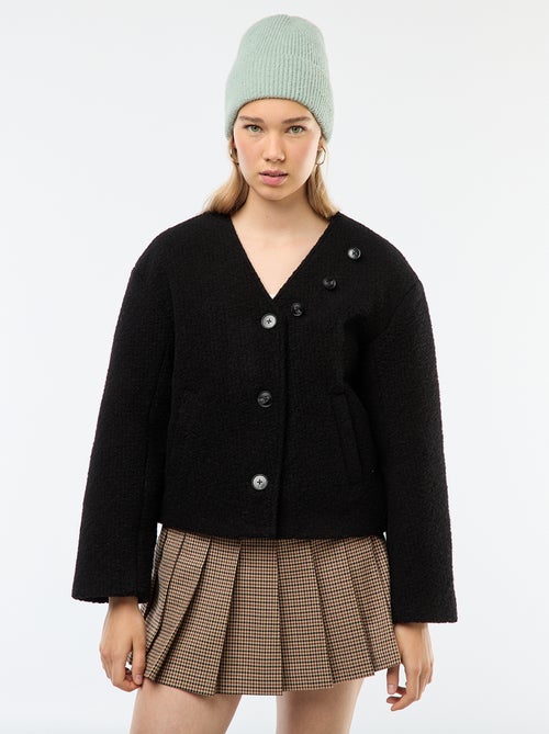 Abrigo corto de imitación de lana con bufanda extraíble - Kiabi