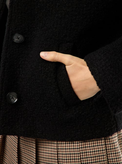 Abrigo corto de imitación de lana con bufanda extraíble - Kiabi