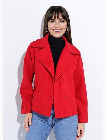 Abrigo corto de lana lisa estilo paño