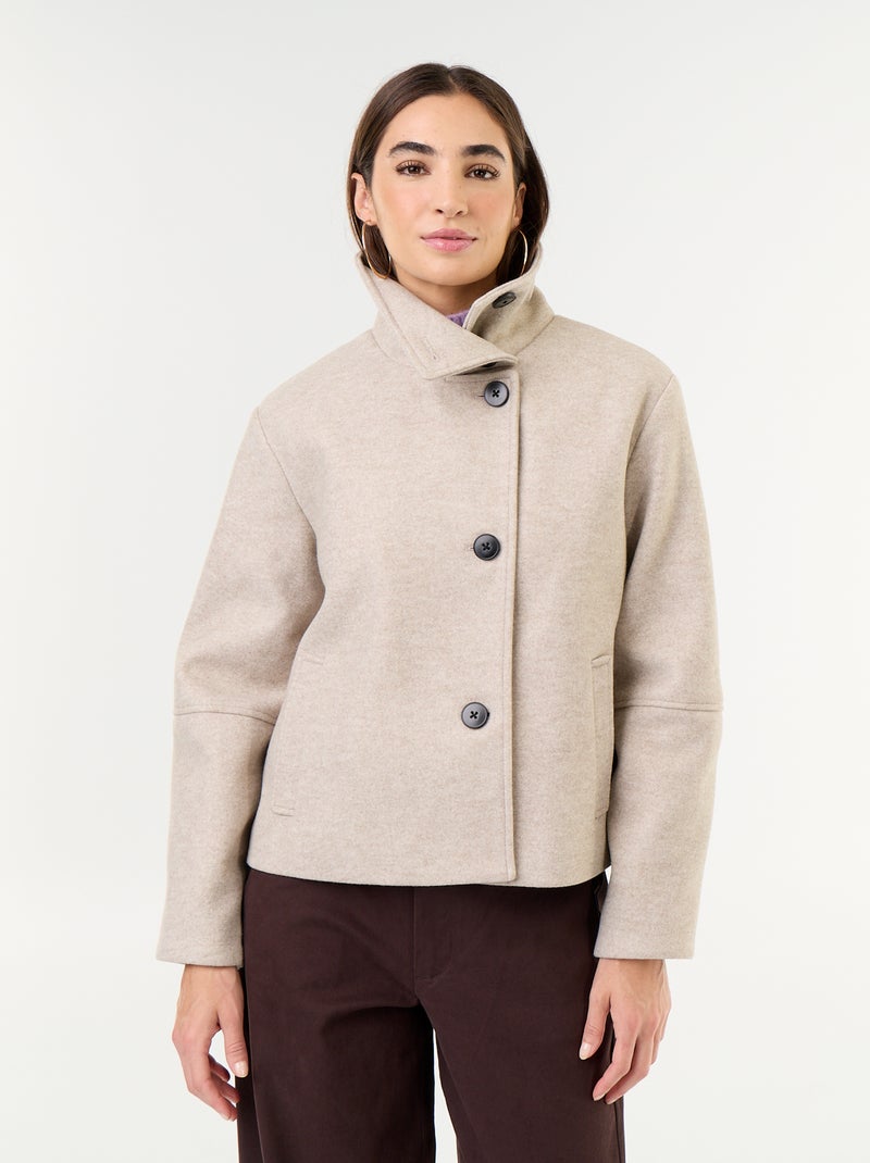 Abrigo corto efecto lana Beige - Kiabi