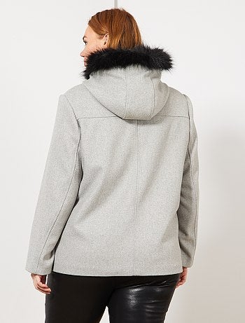 Tallas grandes mujer - Abrigo cruzado capucha de pelo - Kiabi