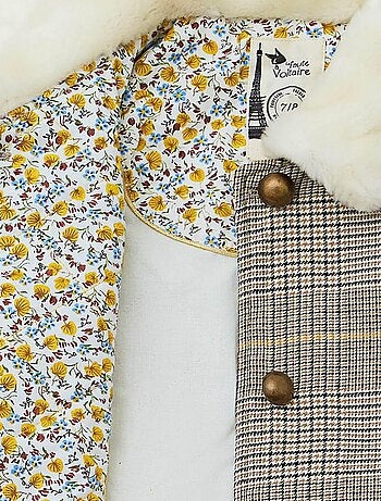 Abrigo de Cuadros Tartan Marrón para Niña | Pelo Sintético | AMANDINE