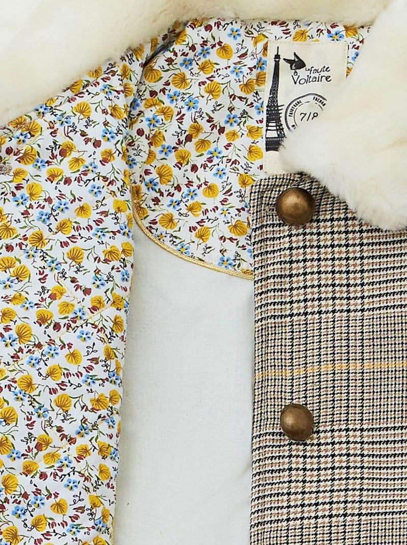 Abrigo de Cuadros Tartan Marrón para Niña | Pelo Sintético | AMANDINE Marrón - Kiabi