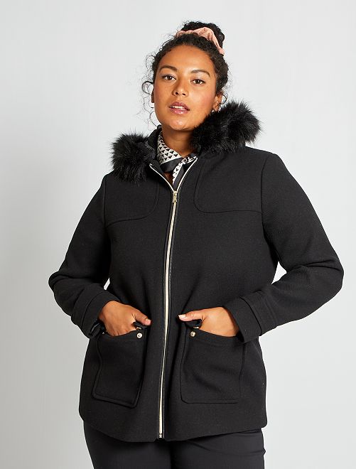Abrigo de lana capucha                     negro 
