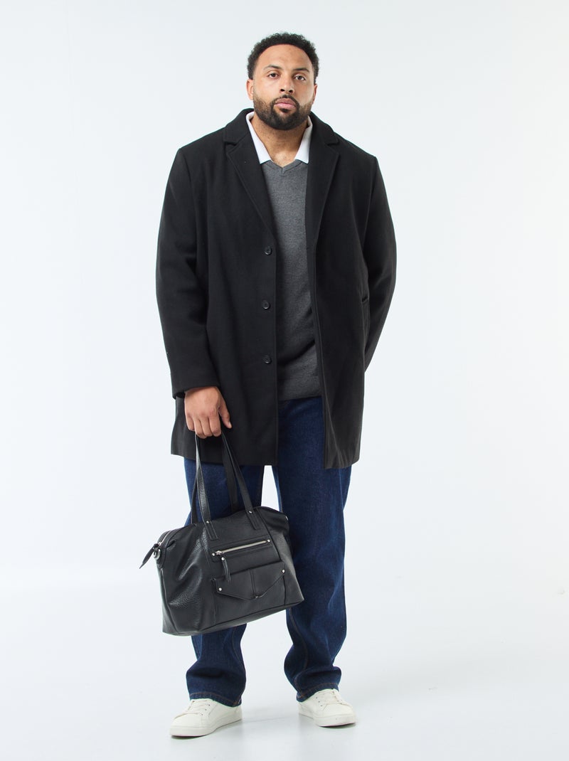 Abrigo de lana con cuello sastre Negro - Kiabi