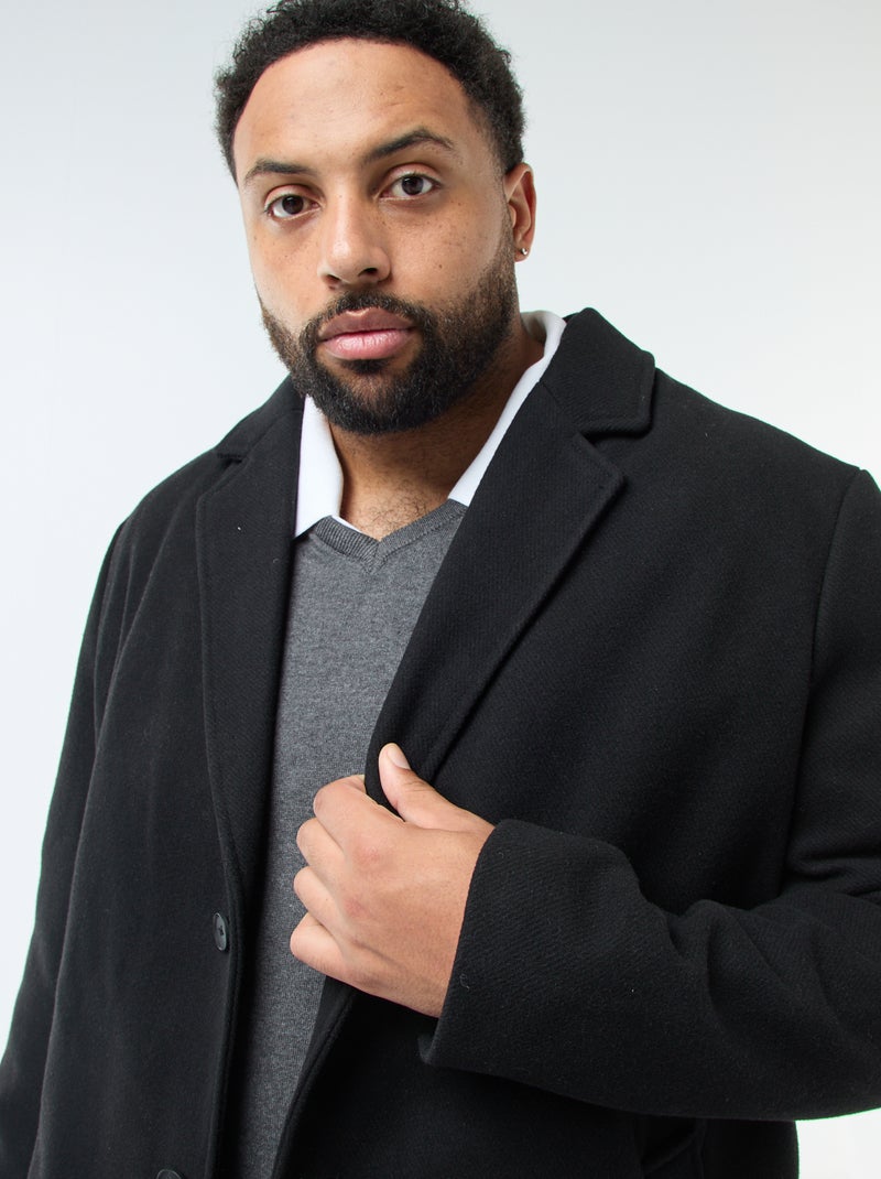 Abrigo de lana con cuello sastre Negro - Kiabi