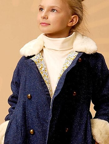 Abrigo de Lana Tweed Azul Marino para Niña | Pelo Sintético | ANOUSHKA