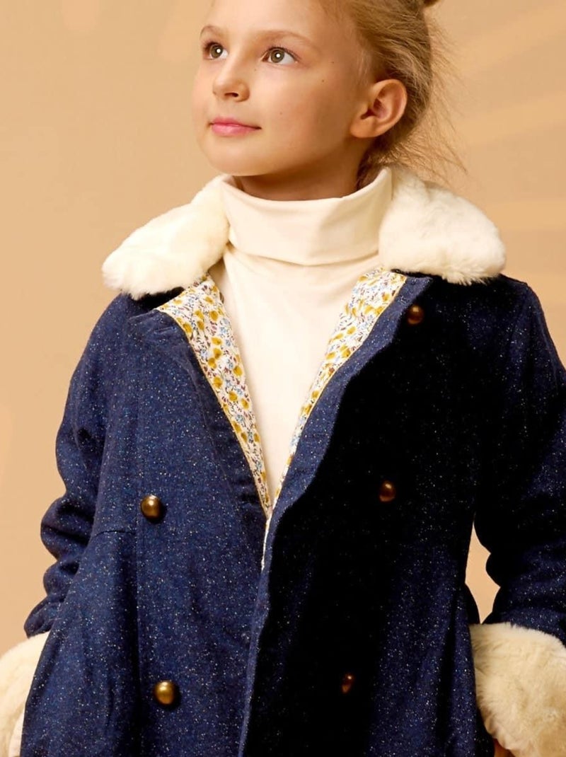 Abrigo de Lana Tweed Azul Marino para Niña | Pelo Sintético | ANOUSHKA Azul marino - Kiabi