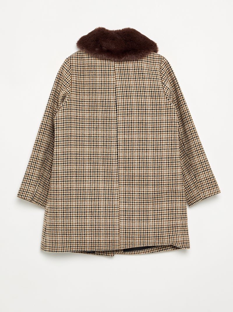 Abrigo de media longitud con cuello de piel desmontable Marron - Kiabi