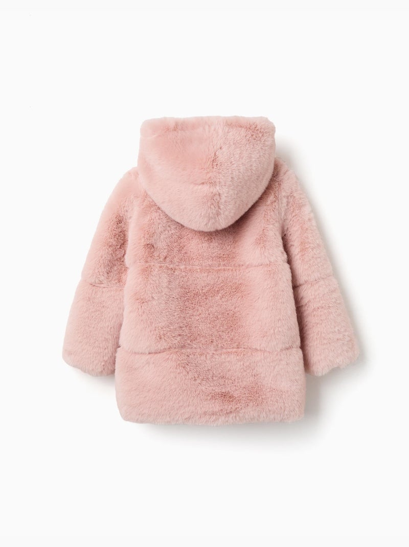 Abrigo de peluche con capucha y forro Rosa claro - Kiabi