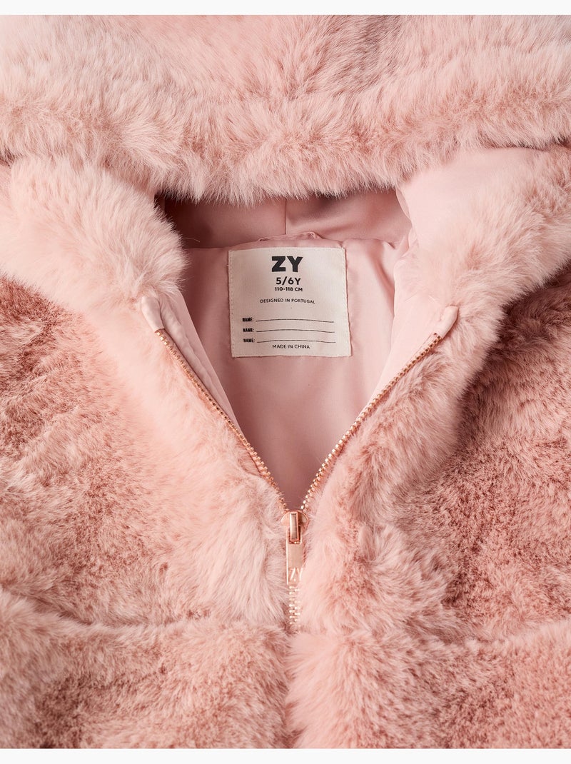 Abrigo de peluche con capucha y forro Rosa claro - Kiabi