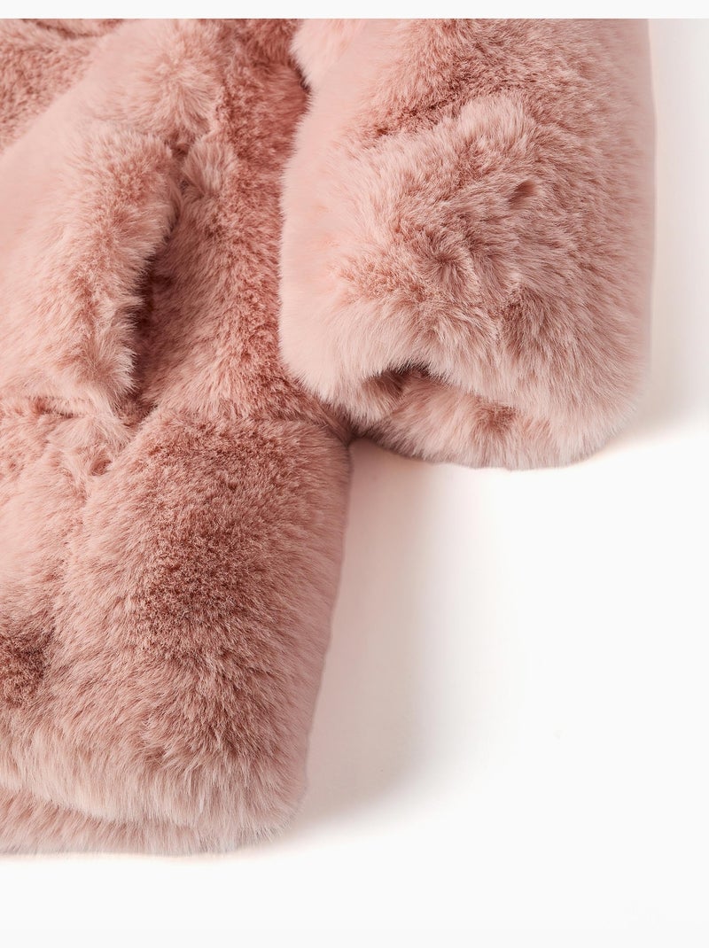 Abrigo de peluche con capucha y forro Rosa claro - Kiabi