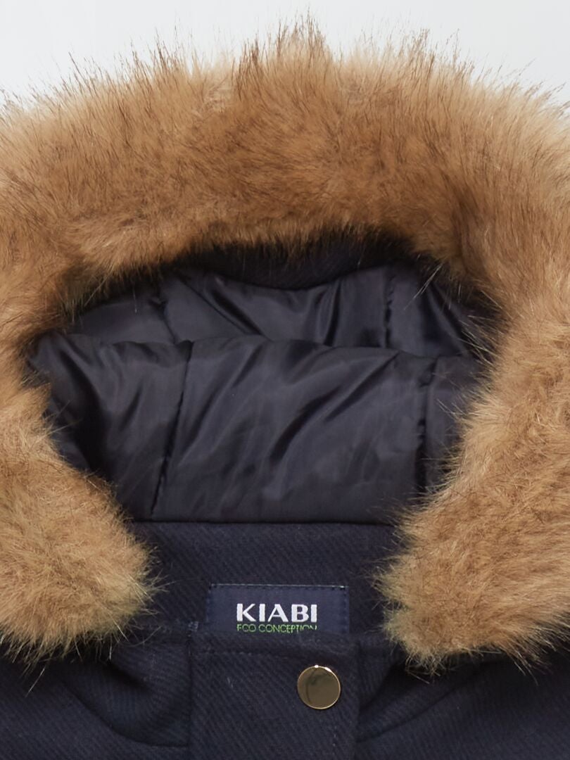 Abrigo efecto lana con capucha azul - Kiabi