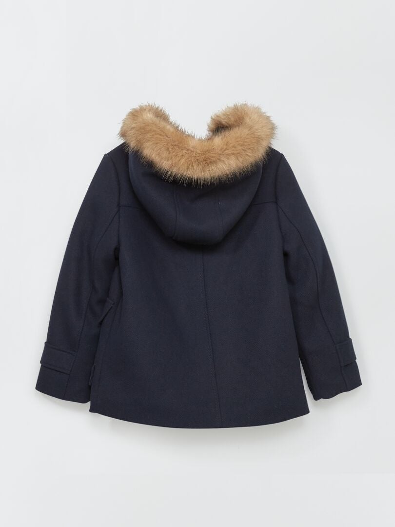 Abrigo efecto lana con capucha azul - Kiabi