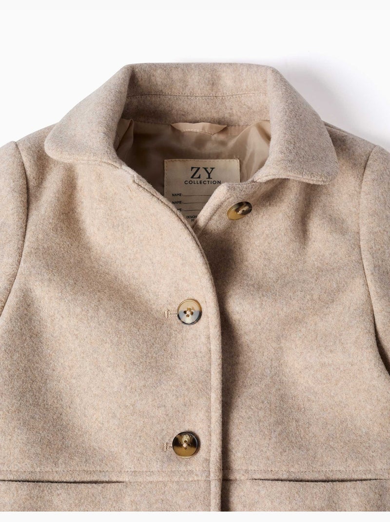 Abrigo efecto lana con forro b&s Beige claro - Kiabi