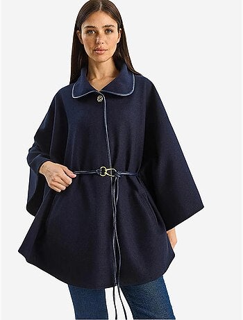 Abrigo extragrande de mezcla de lana texturizada con cuello de chaqueta lucci