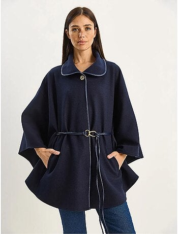 Abrigo extragrande de mezcla de lana texturizada con cuello de chaqueta lucci