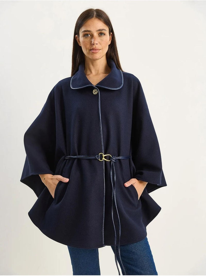 Abrigo extragrande de mezcla de lana texturizada con cuello de chaqueta lucci Azul marino - Kiabi