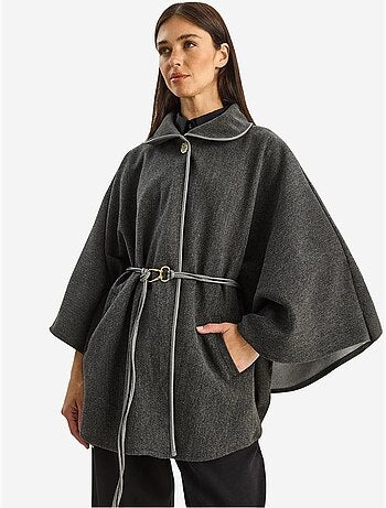 Abrigo extragrande de mezcla de lana texturizada con cuello de chaqueta lucci