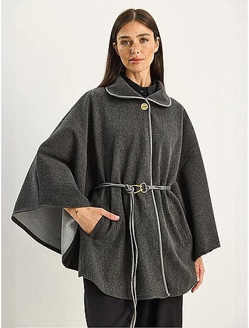 Abrigo extragrande de mezcla de lana texturizada con cuello de chaqueta lucci