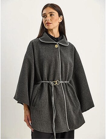Abrigo extragrande de mezcla de lana texturizada con cuello de chaqueta lucci